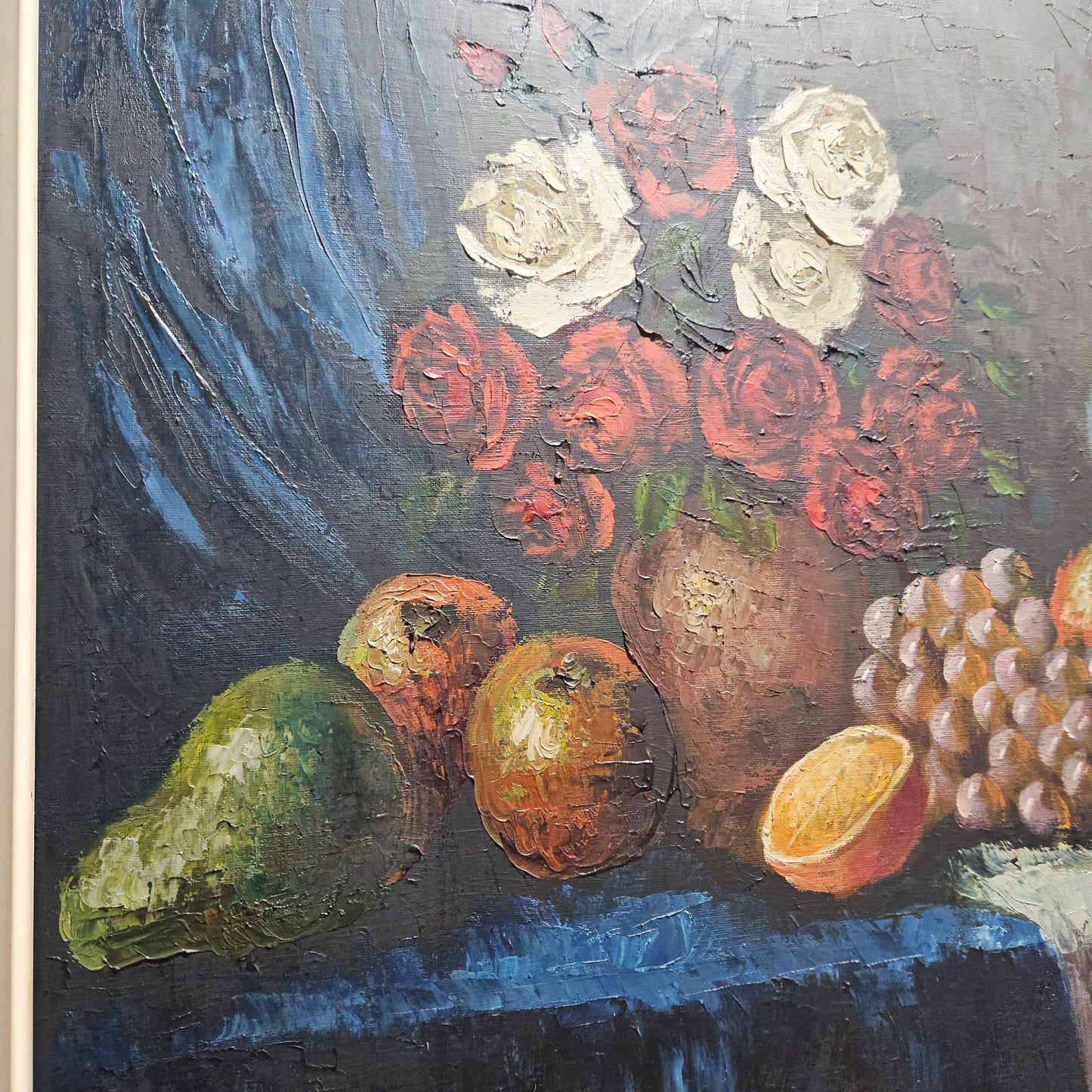 Sourced from France a beautiful oil on canvas still life in a decorative gilt frame. It is in good original condition.