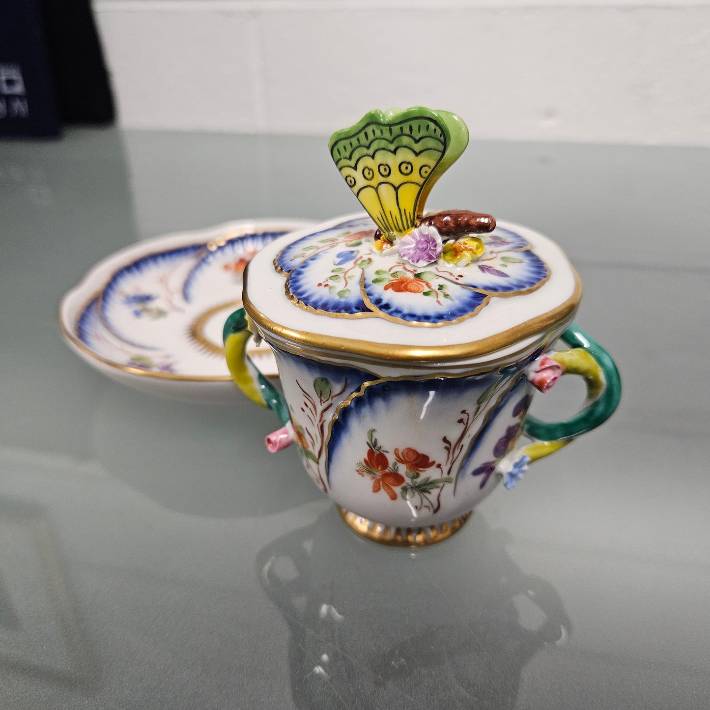 Stunning French Sevres Style Sucrier With Butterfly Lid