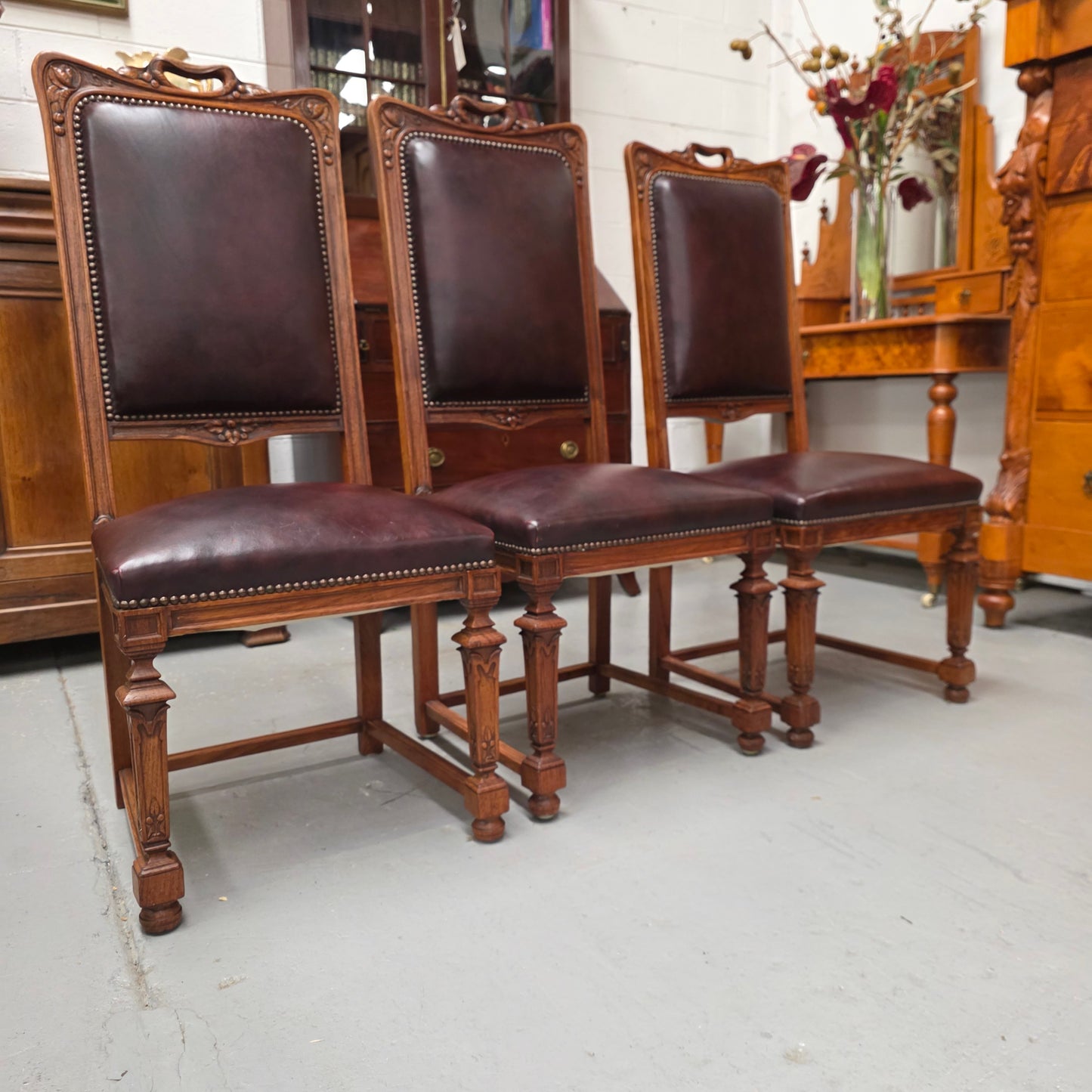 Set of Six Art Nouveau Style Faux Leather Dining Chairs