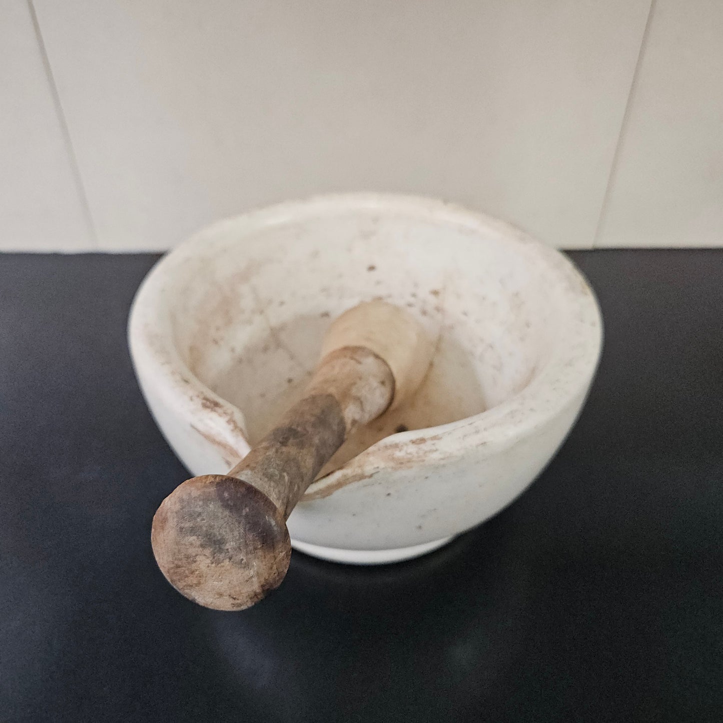 Antique Sheoak/Ceramic Apothecary Mortar and Pestle