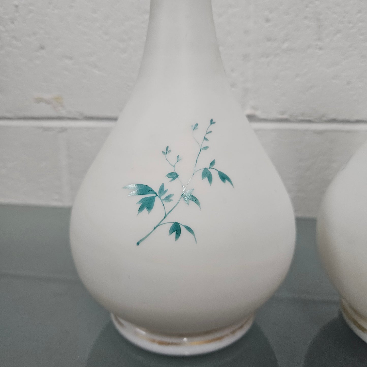 Pair Of Hand Painted Antique Milk Glass Vases Featuring Daffodils