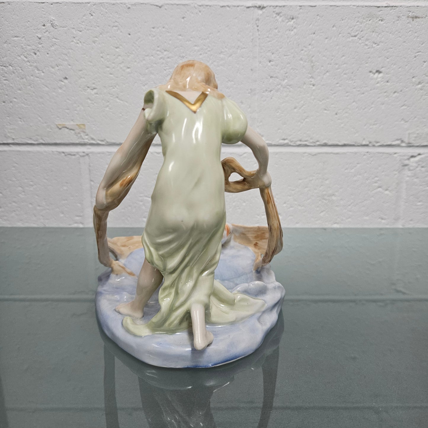 Rare PMP Dresden Plaue Schierholz Porzelain Art Nouveau Lady In Fish Pool