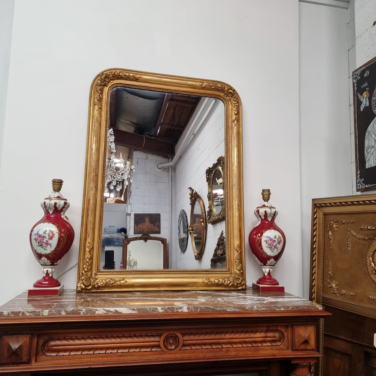 19th Century Louis Philippe Style Water Gilded French Overmantle Mirror