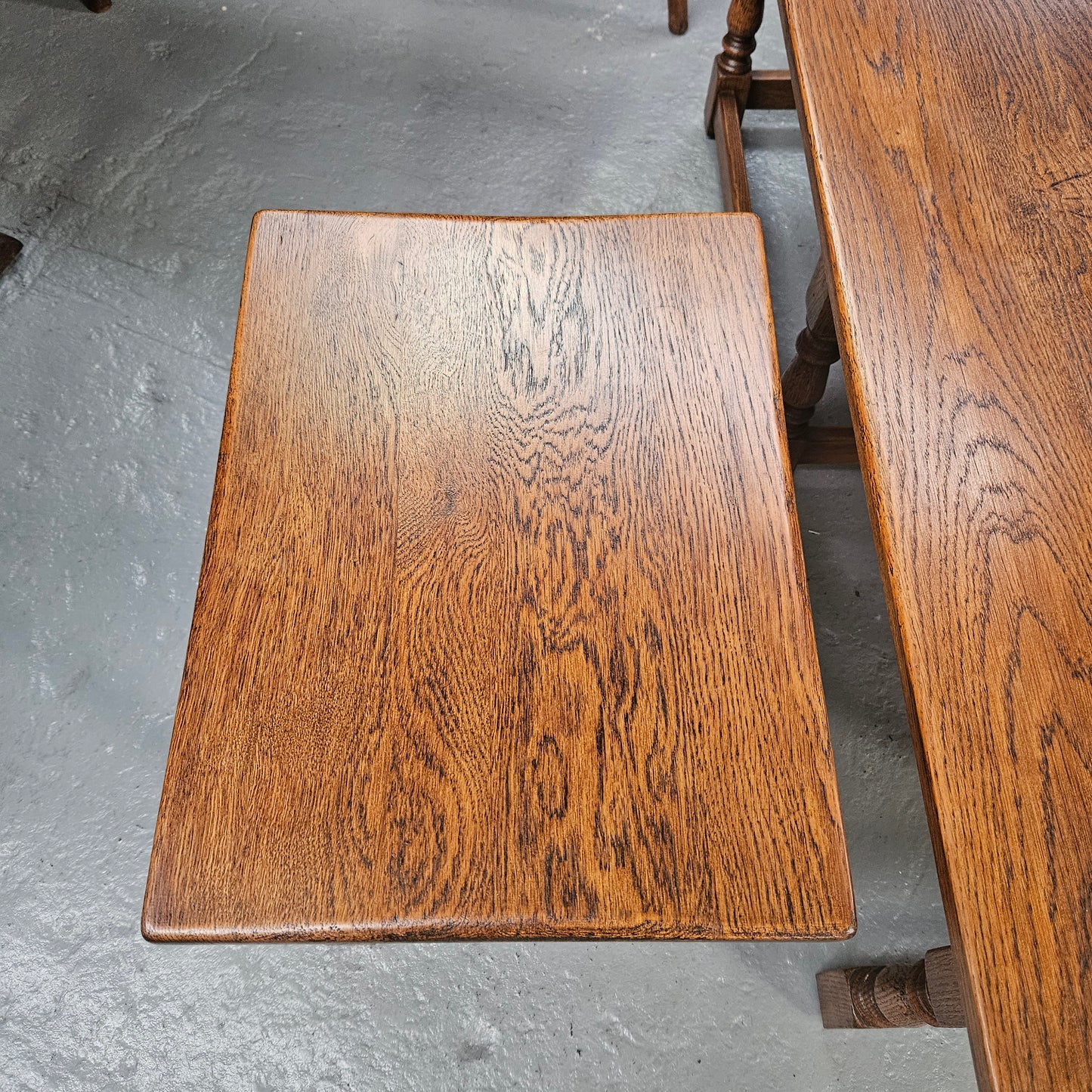 Large Period Style French Oak Coffee Table With Two Pull Out Side Tables