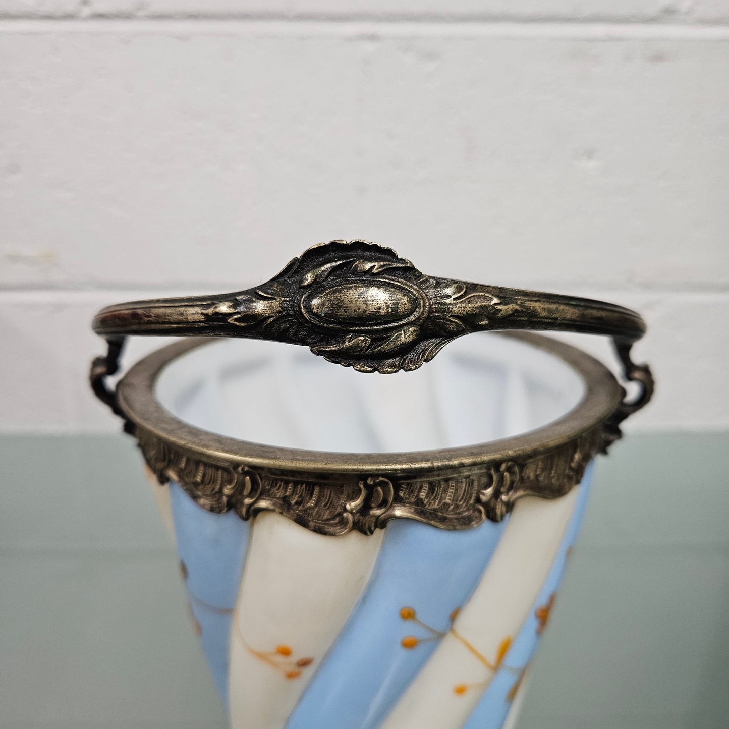 Antique Victorian Milk Glass Hand Painted Bucket
