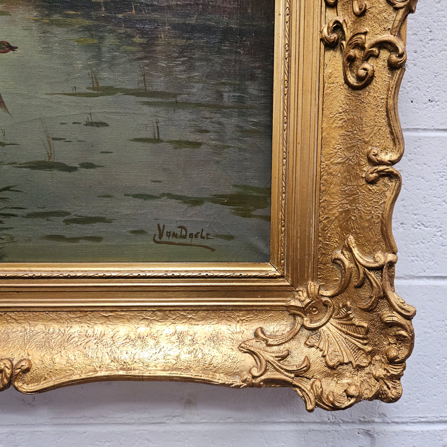 Sourced from France we have a beautiful signed oil on canvas "hunting scene" painting. In a decorative gilt frame and in good original condition. Please see photos as they form part of the description and condition.