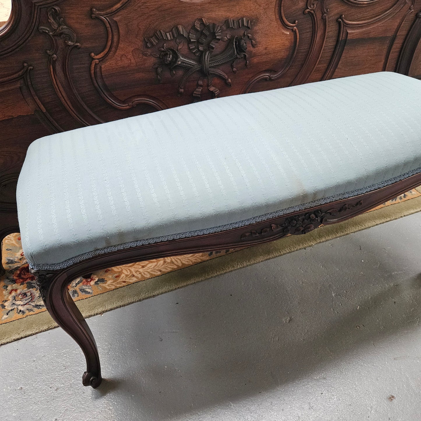 Louis XVth Style Walnut Upholstered Bedroom Stool