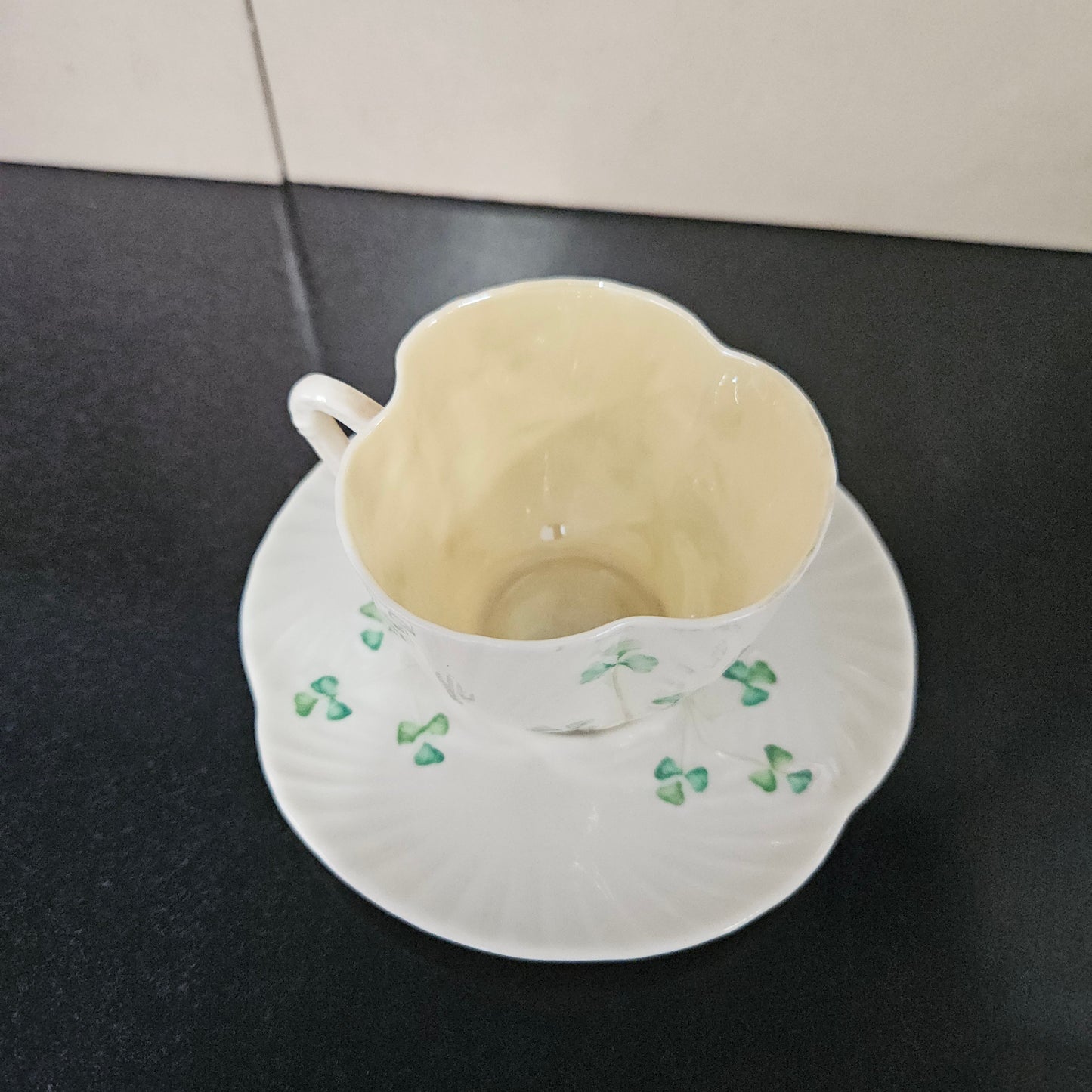 Belleek Coffee Cup and Saucer In Shell Pattern