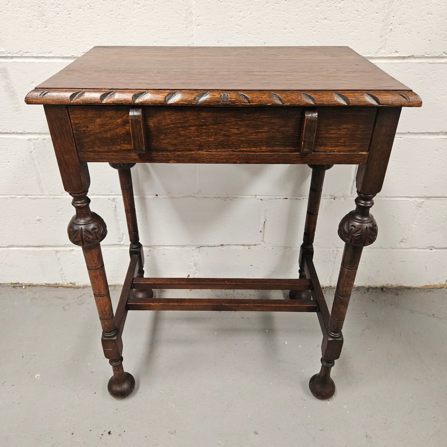 Period Oak Side Table With Drawer