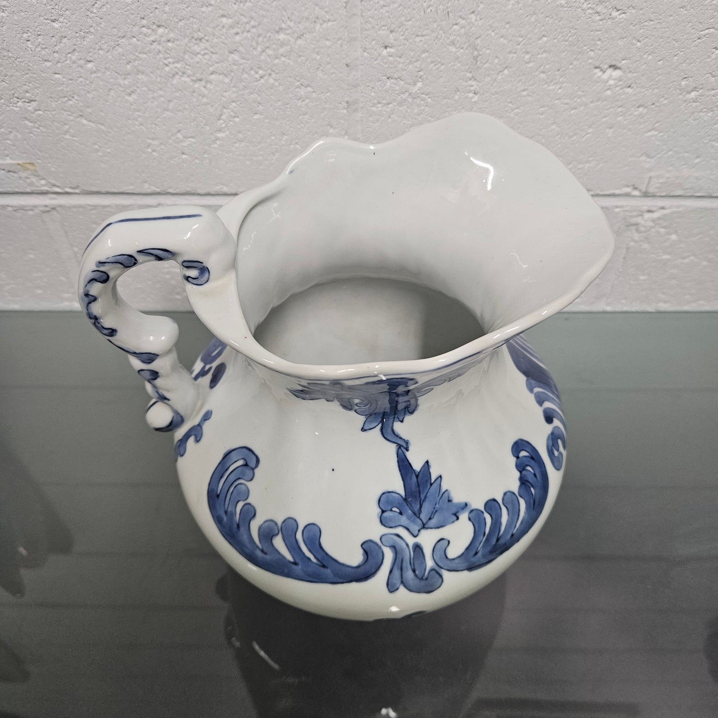 Vintage Staffordshire English Ironstone Jug Hand Painted Blue & White
