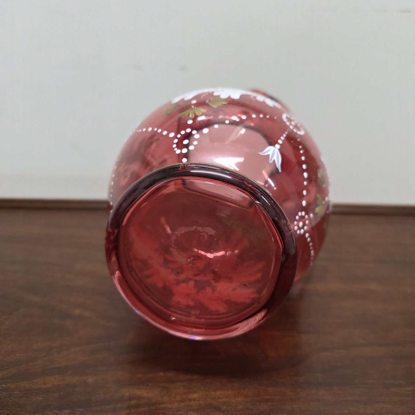 Vintage Ruby & Enamel Painted Glass Jug