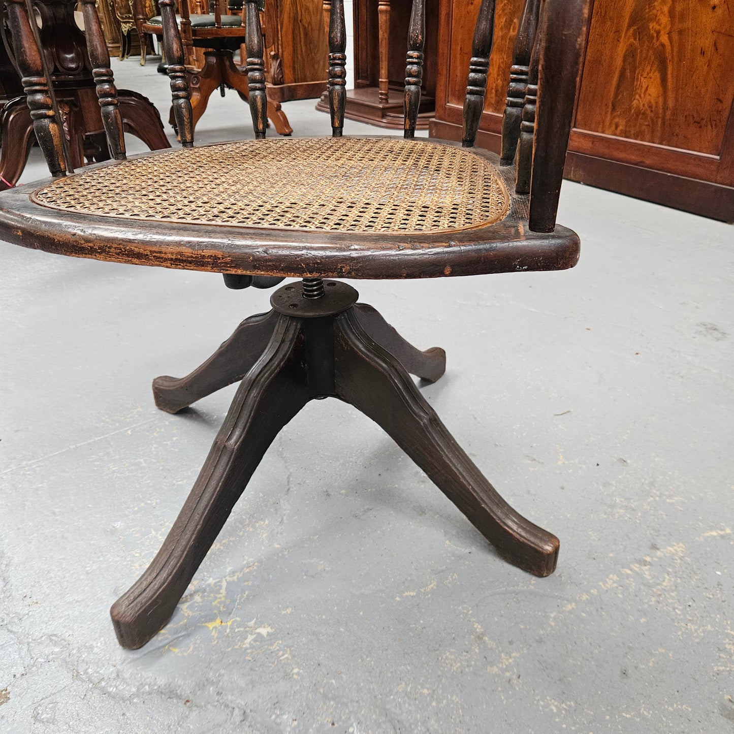 Antique Cane & Oak Office Desk Chair