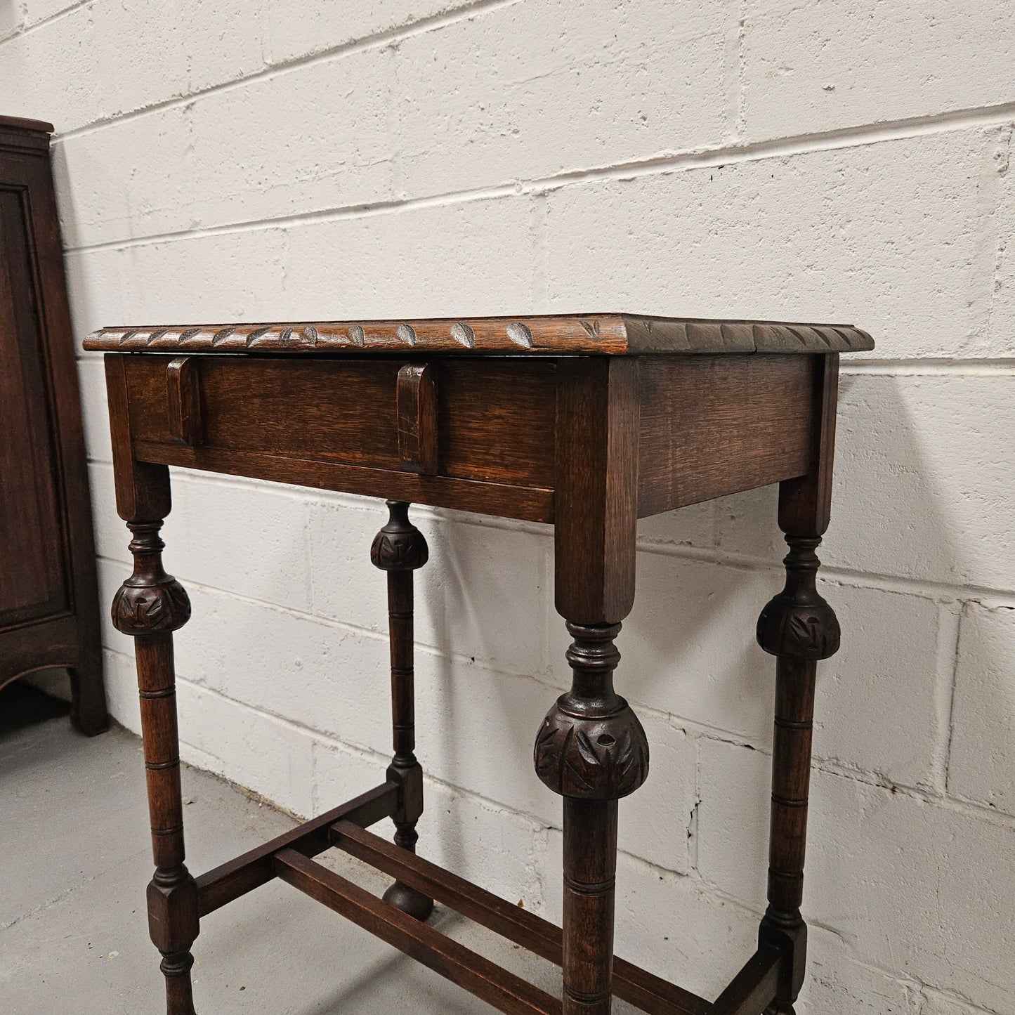 Period Oak Side Table With Drawer