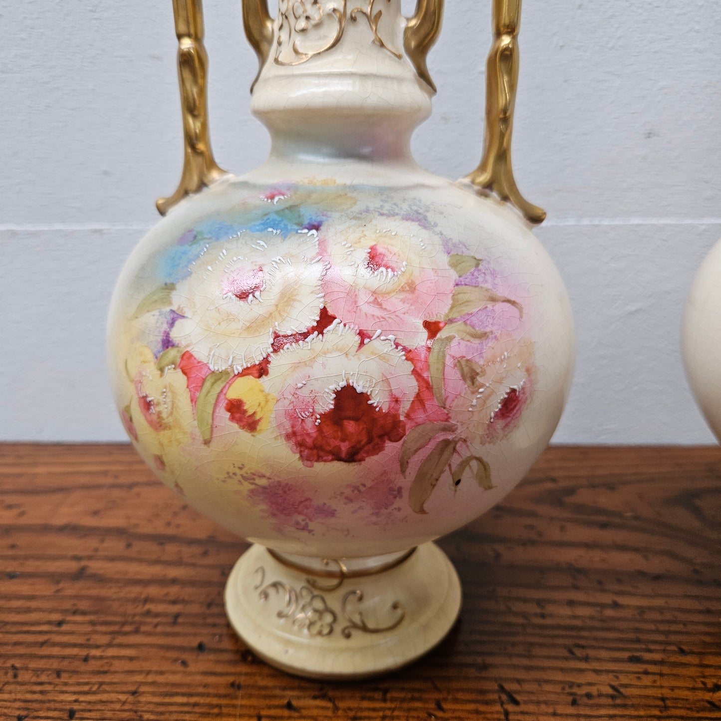 Pair of Edwardian Hand Painted Vases