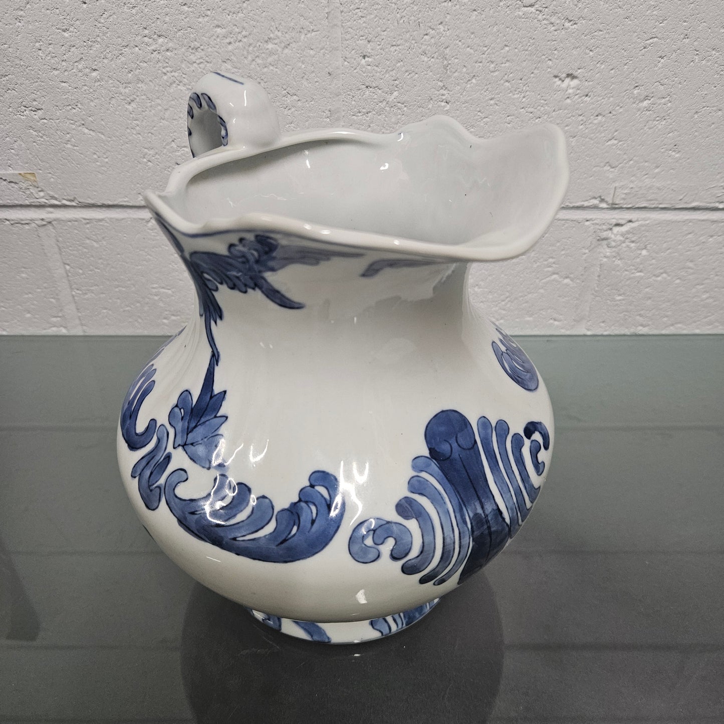 Vintage Staffordshire English Ironstone Jug Hand Painted Blue & White
