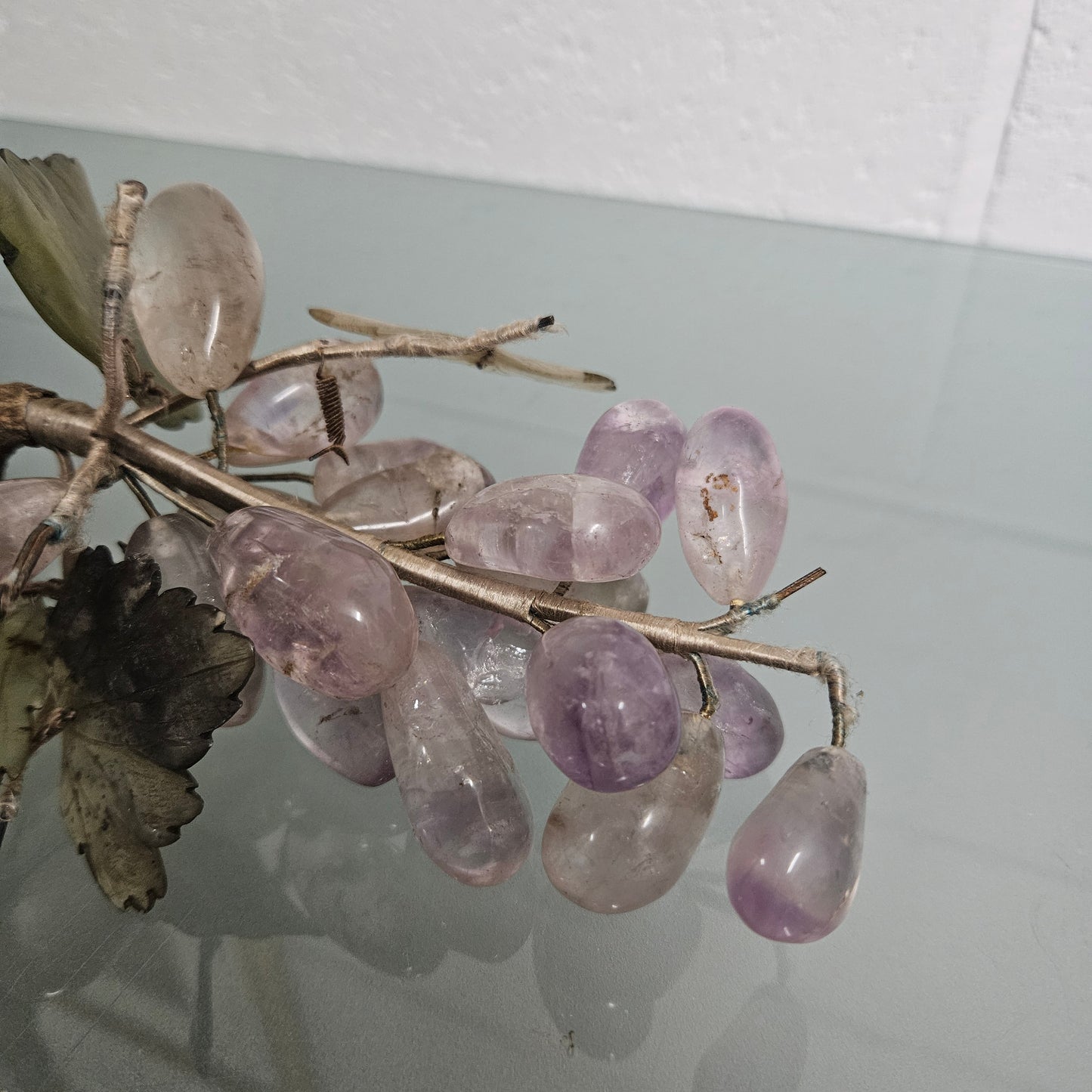 Vintage Cluster Of Amethyst & Jade Grapes & Leaves