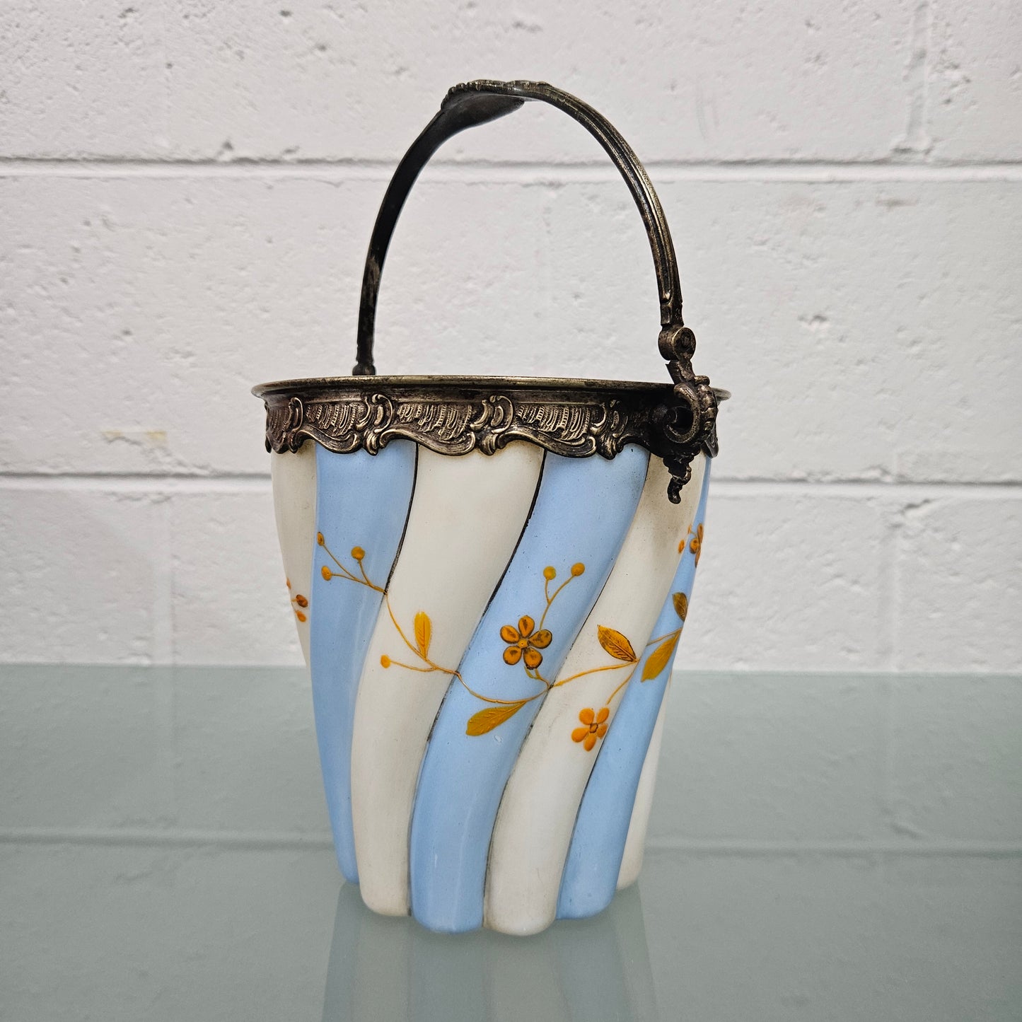 Antique Victorian Milk Glass Hand Painted Bucket