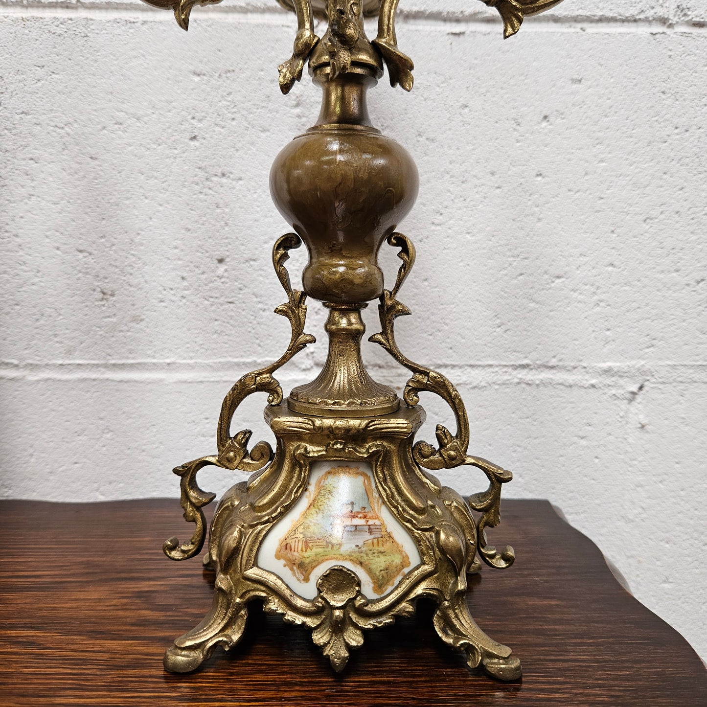 Pair of Vintage Brass & Porcelain Candlesticks