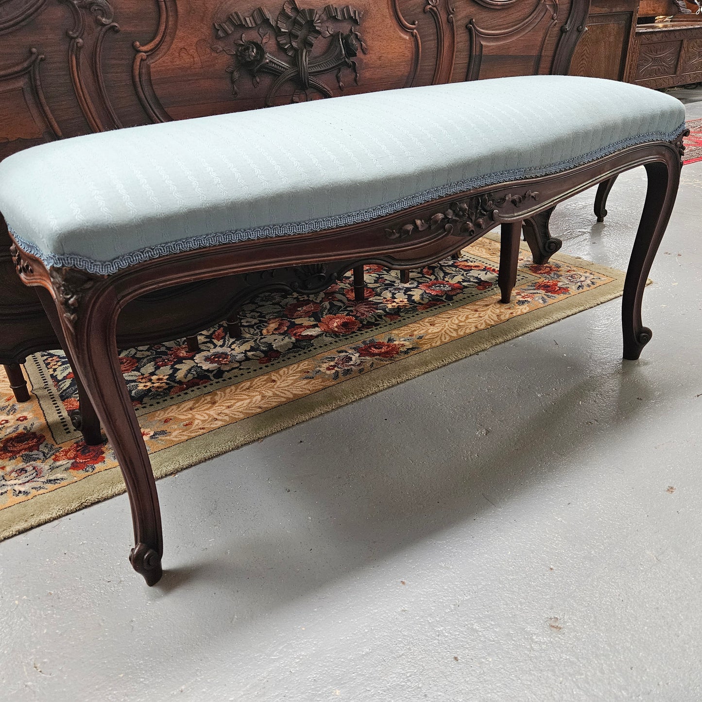 Louis XVth Style Walnut Upholstered Bedroom Stool