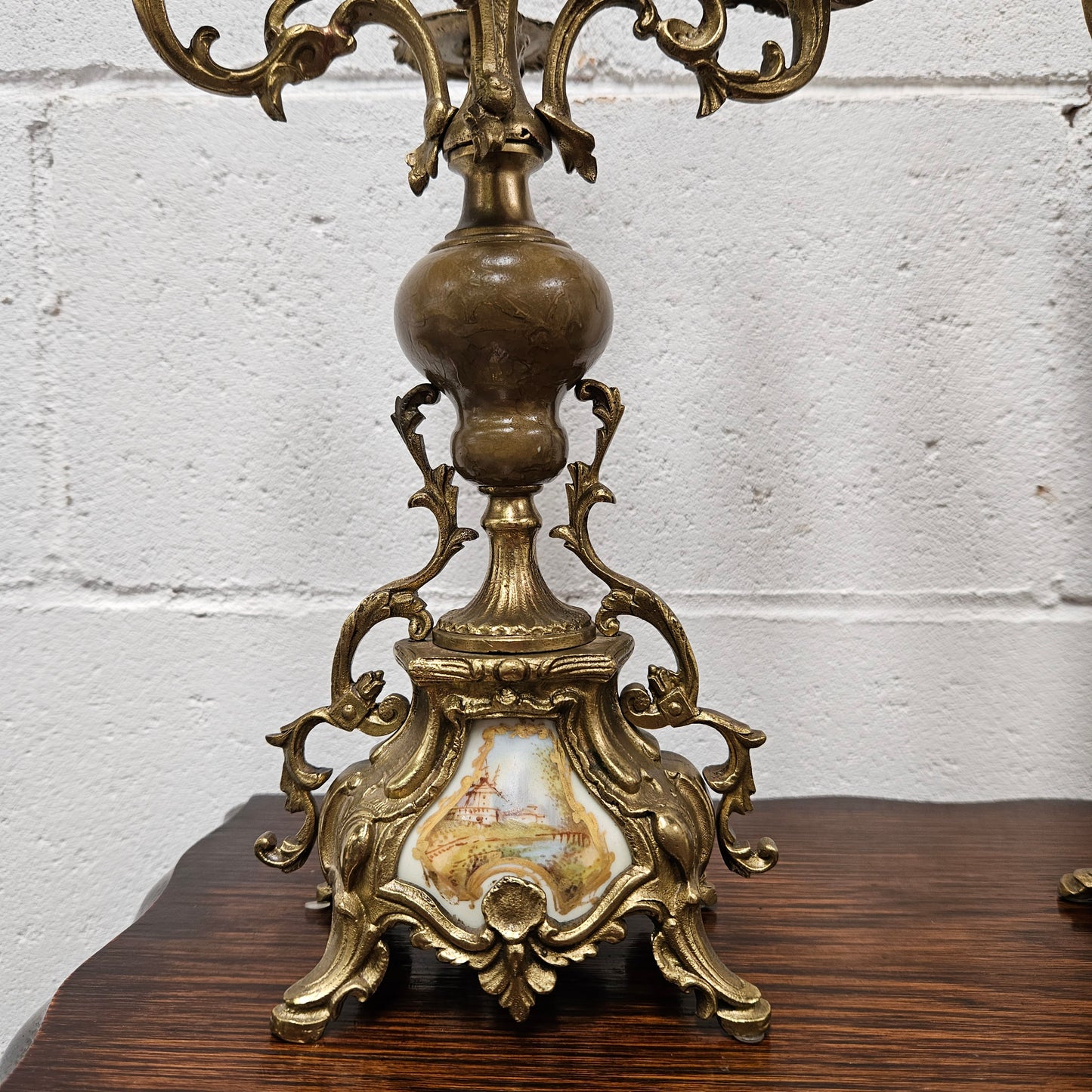 Pair of Vintage Brass & Porcelain Candlesticks