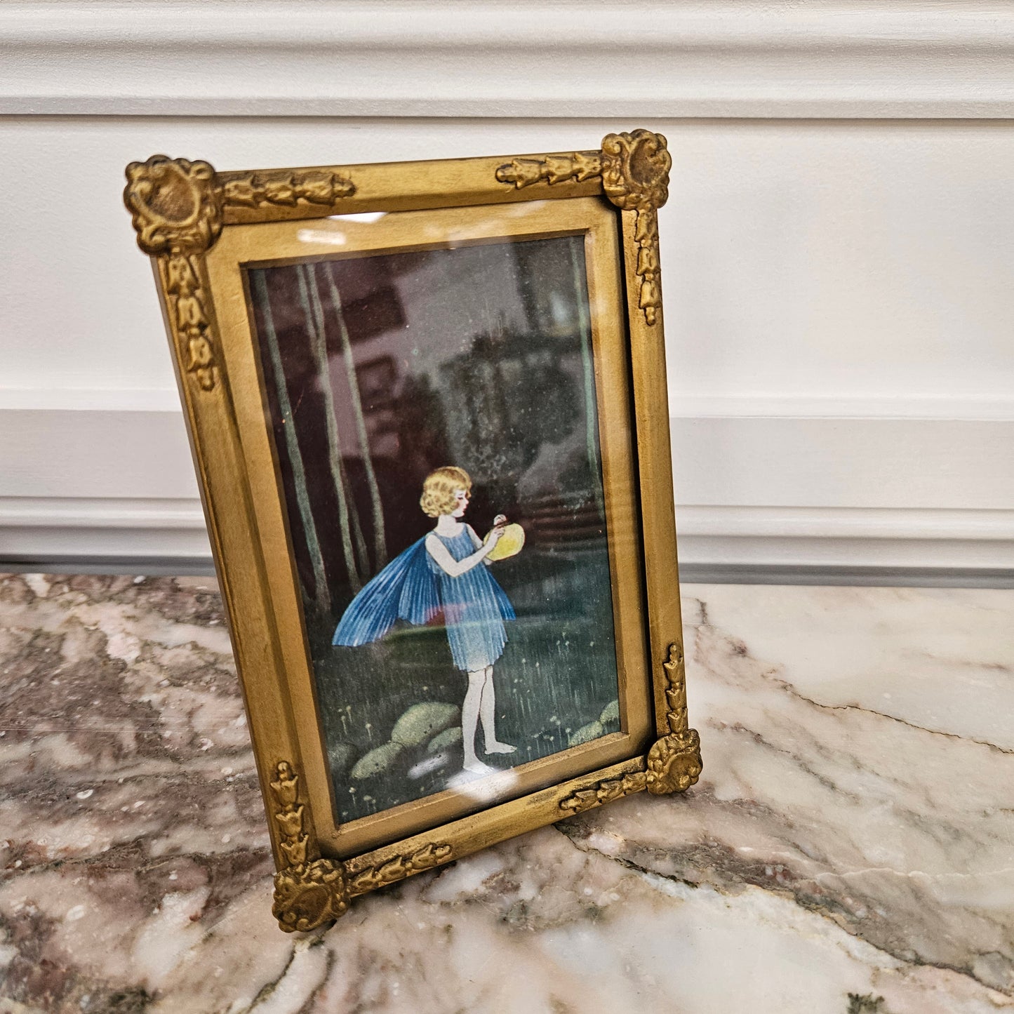 Ida Rentoul Outhwaite Original Postcard in Vintage Metal Frame