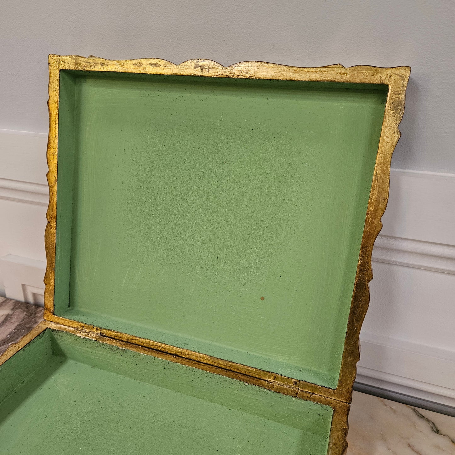 Florentine Gilded Wooden Box Displaying A Scene of Venice.