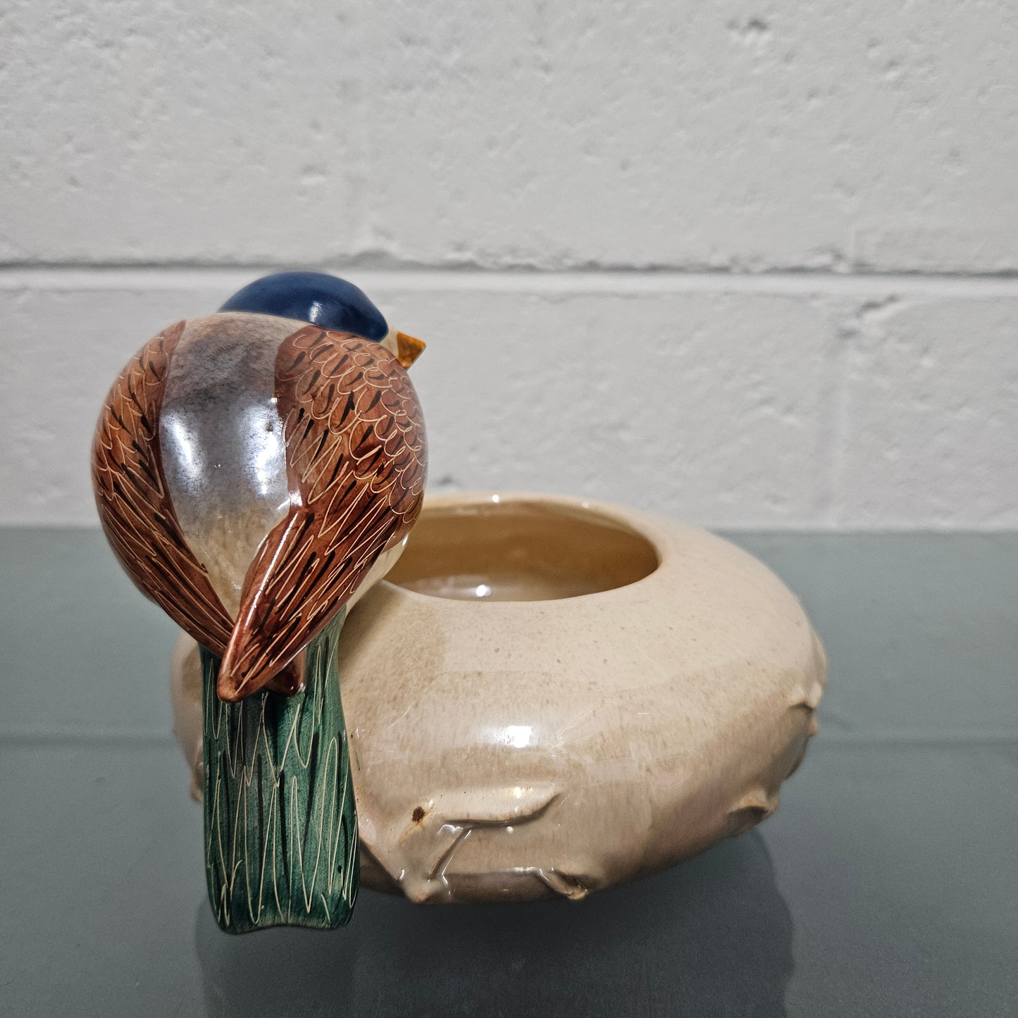 Unusual Hand Made & Hand Painted Bird Bowl