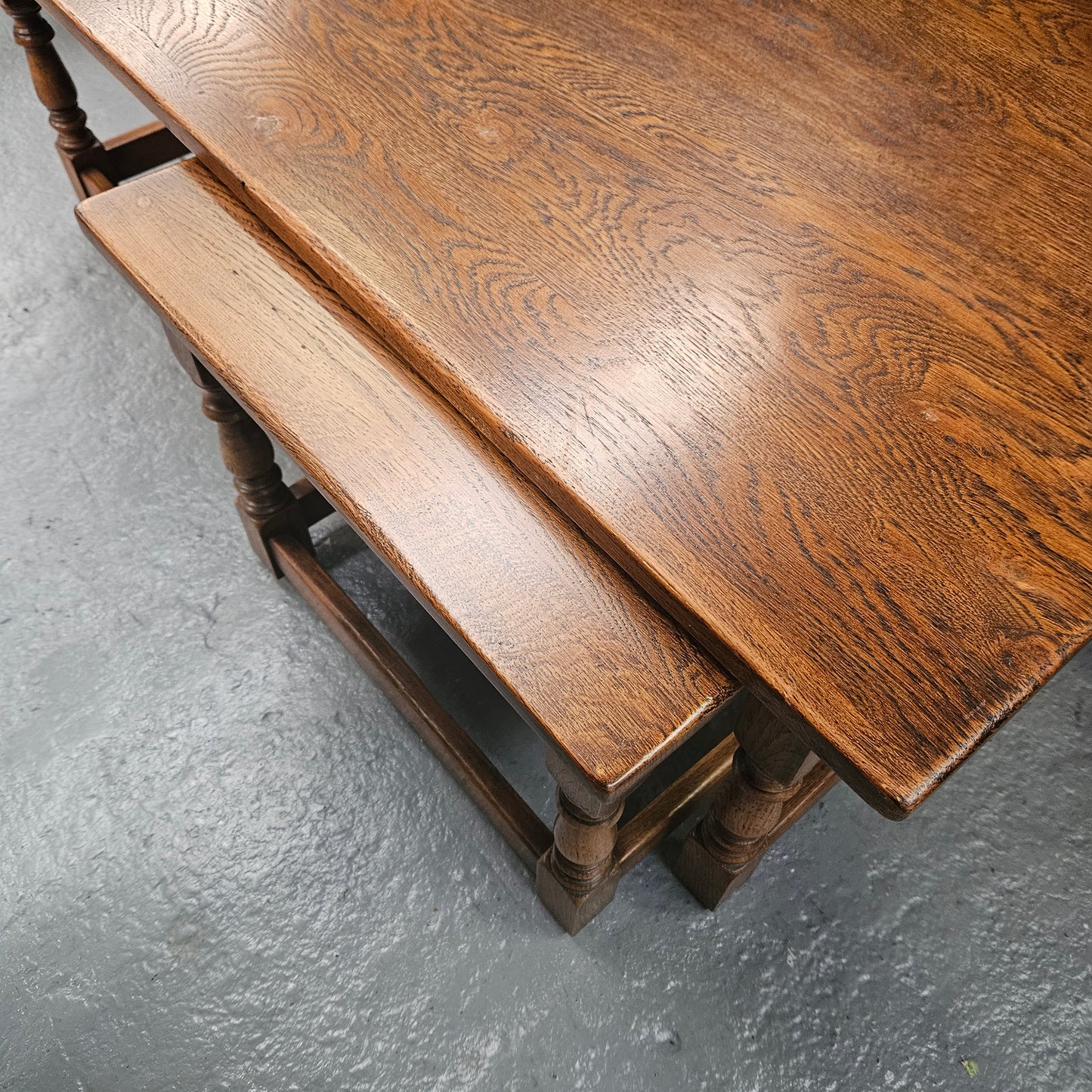 Large Period Style French Oak Coffee Table With Two Pull Out Side Tables