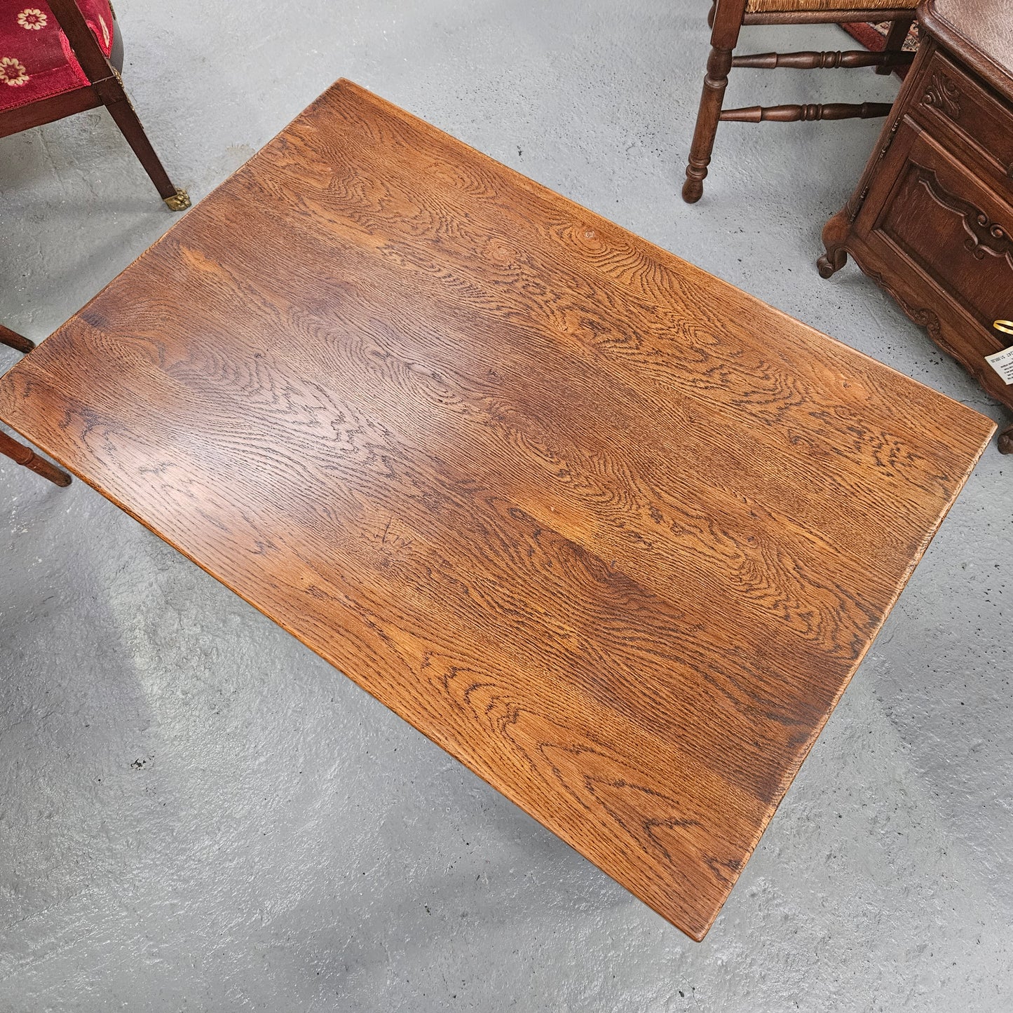 Large Period Style French Oak Coffee Table With Two Pull Out Side Tables