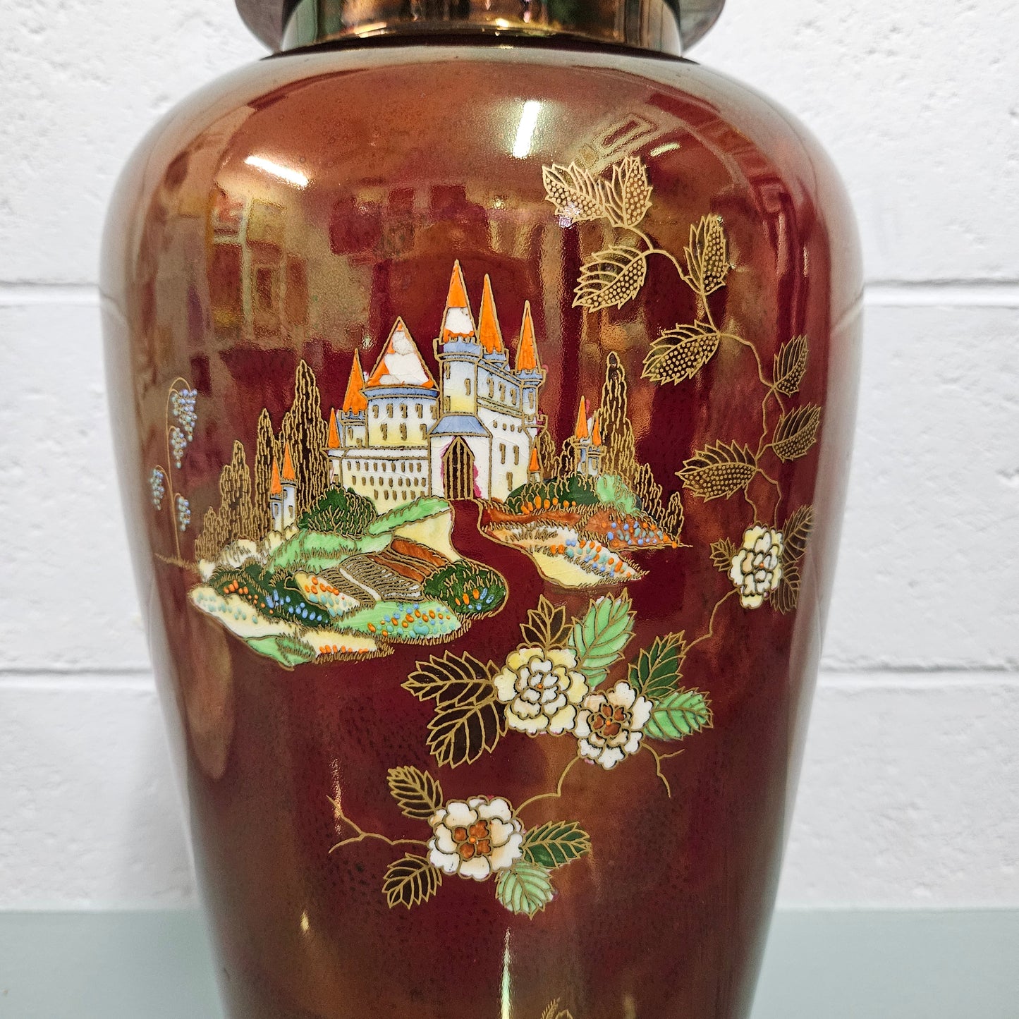 Very Large Crown Devon Hand Painted Ruby Lustre Vase