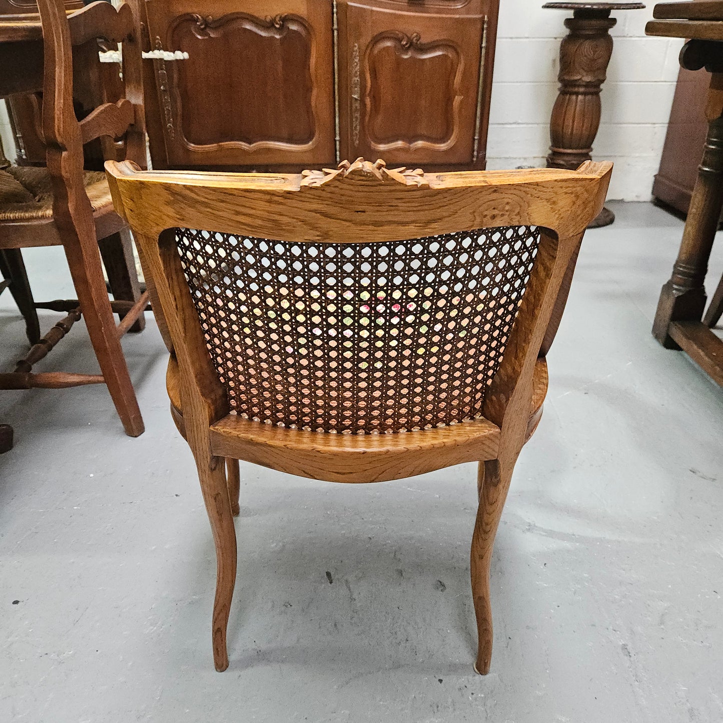 French Oak Louis XV Style Tapestry Upholstered Fauteuil