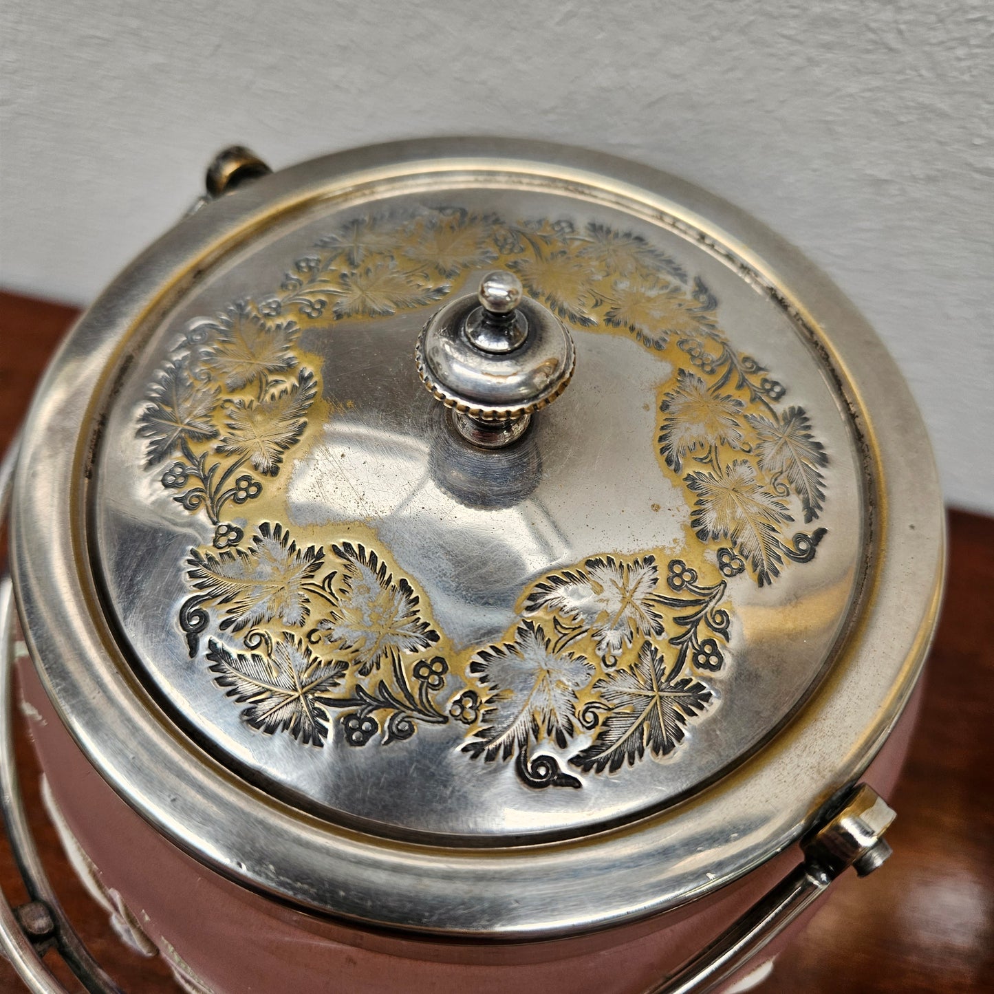 Edwardian Glass Enamel Decorated Biscuit Barrel