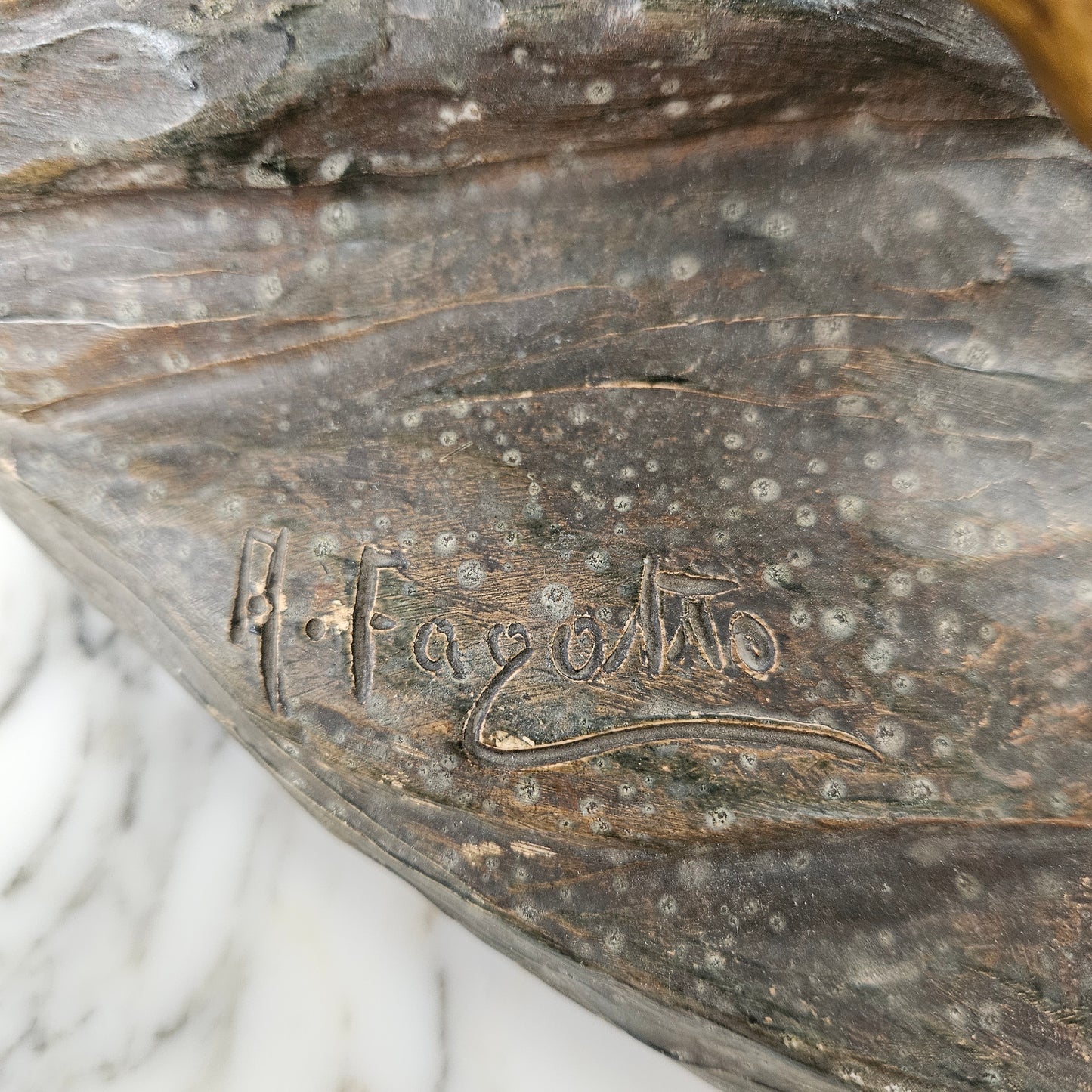 Antique Gilded Terracotta Signed Sculpture