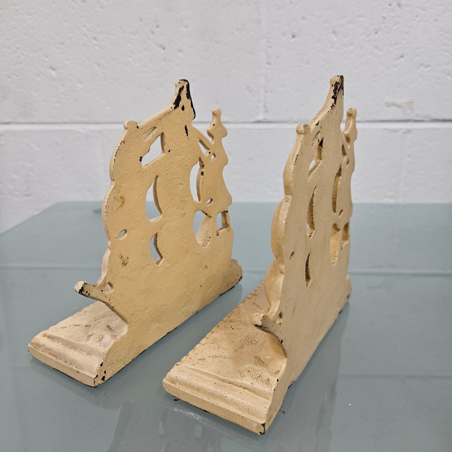 Pair Heavy Antique Painted Bronze Bookends