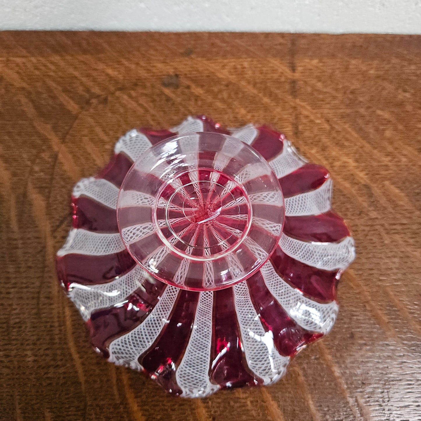 Red & White Murano Latticino Bowl