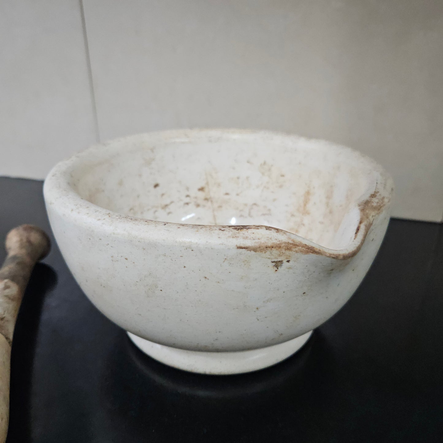 Antique Sheoak/Ceramic Apothecary Mortar and Pestle