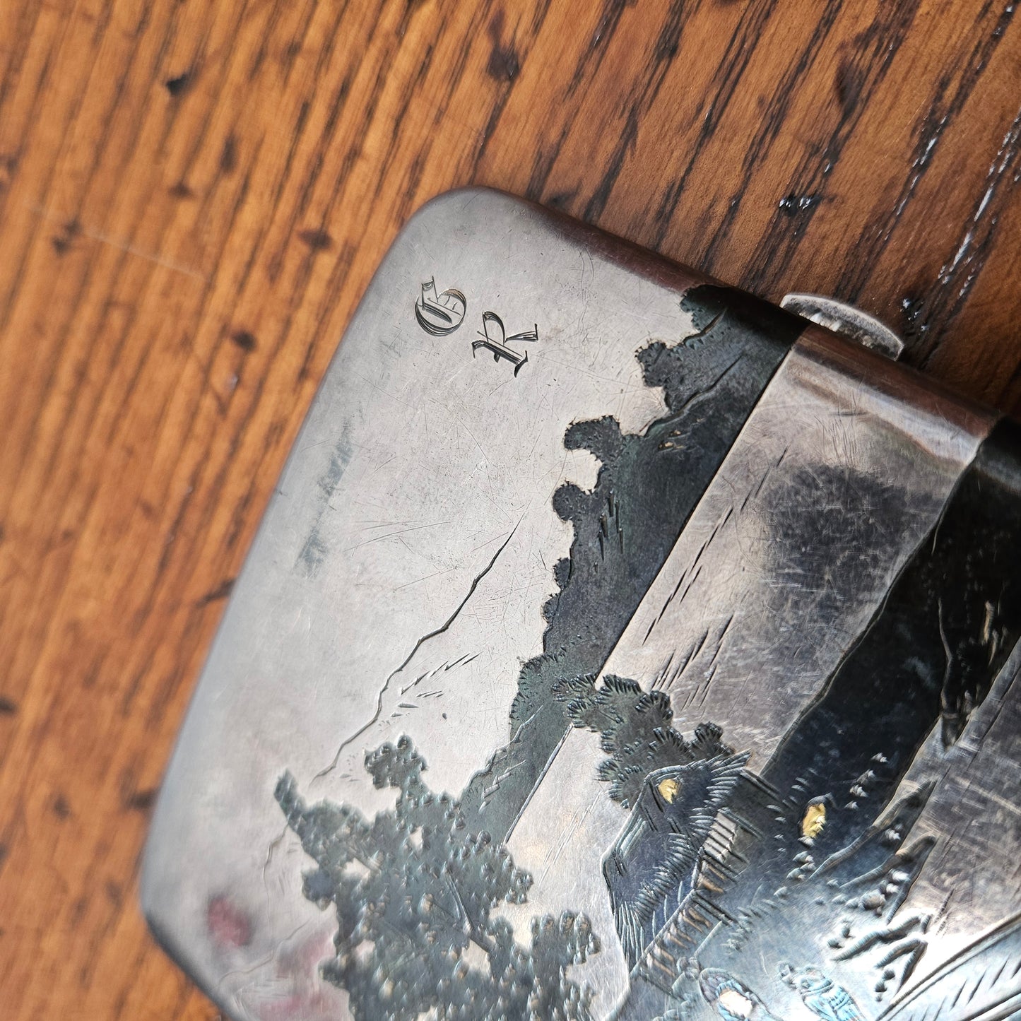 Antique Japanese Mixed Metal Engraved/Embossed Cigarette Case