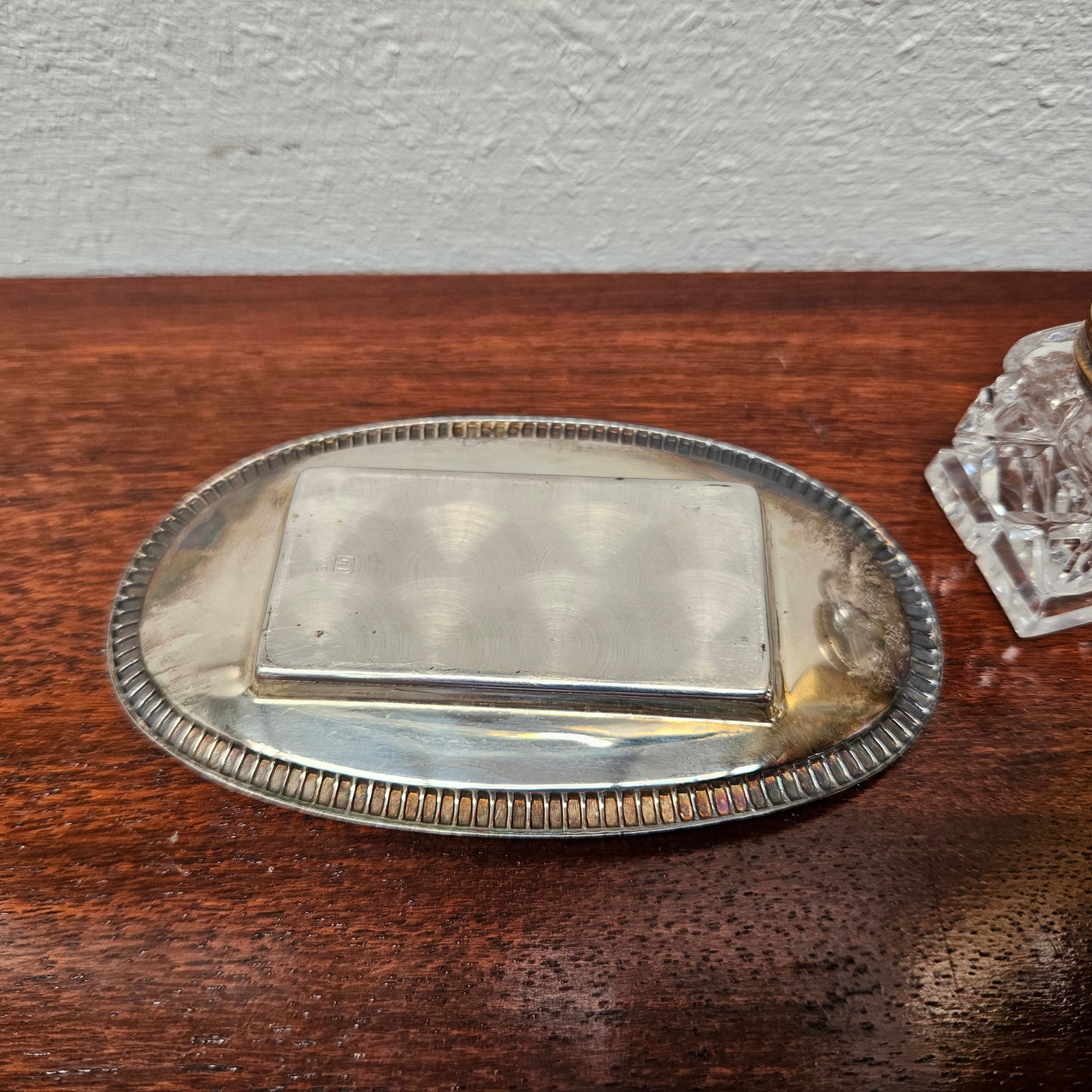 David Andersen Norway Crystal Sterling Silver Enamel Salt & Pepper Shakers On Tray