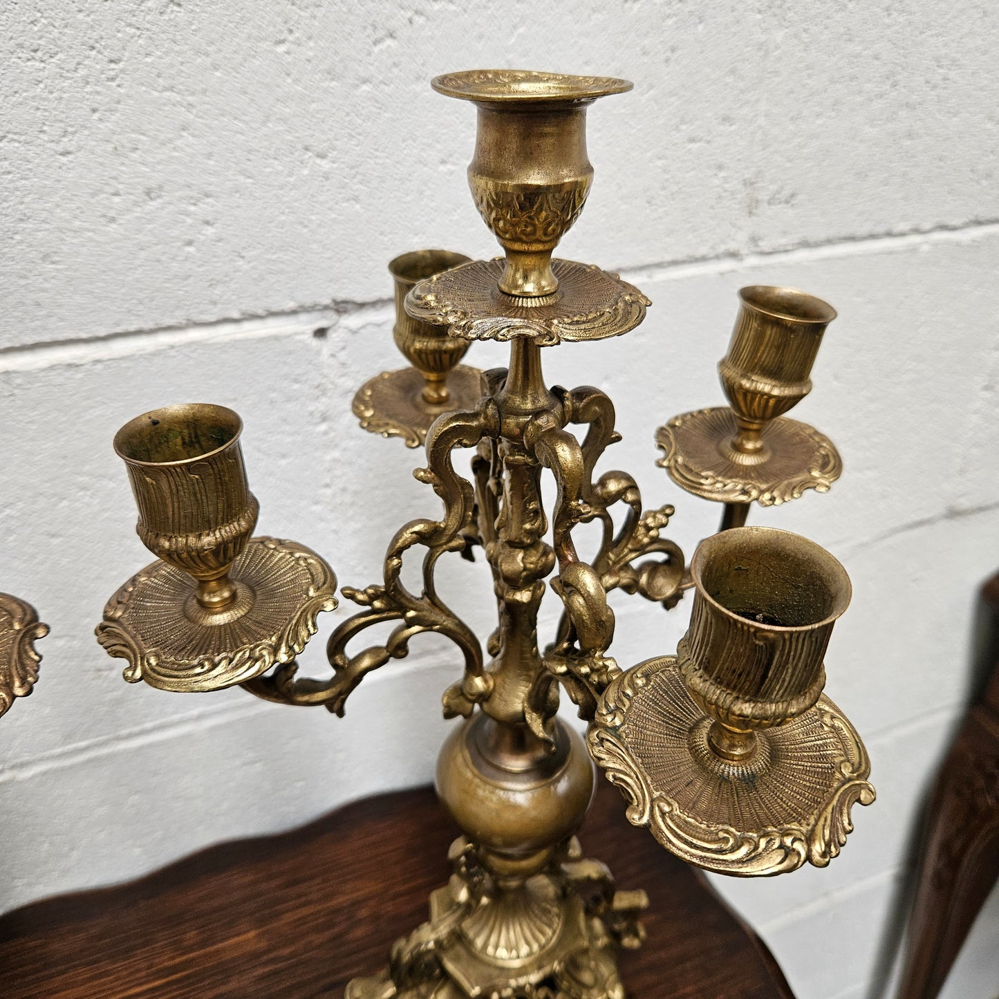 Pair of Vintage Brass & Porcelain Candlesticks