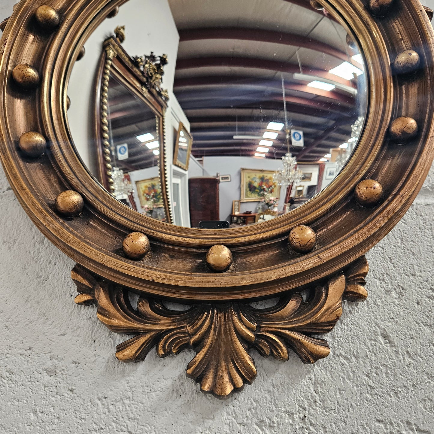 Vintage French Empire Style Gilt Convex Mirror Featuring Eagle