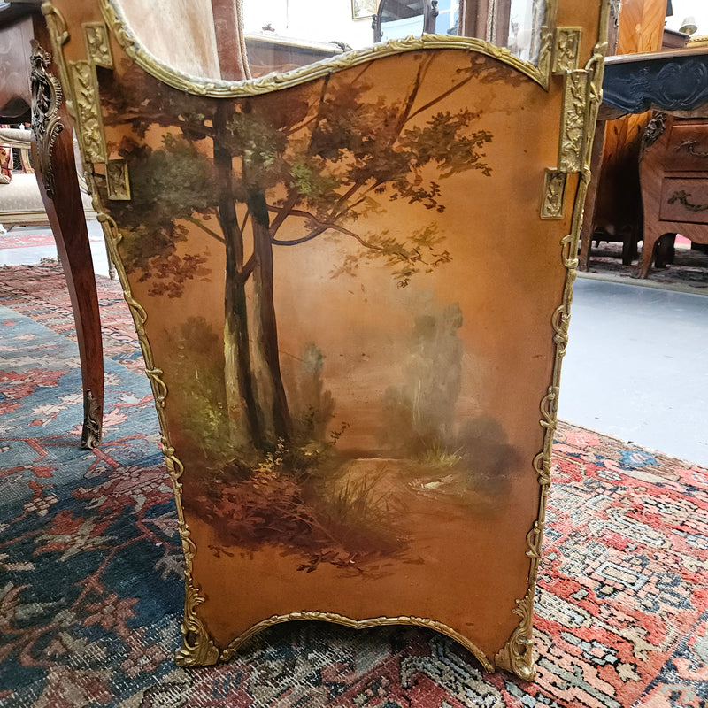 Stunning Rare 19th Century French Salon style vitrine/display cabinet. It has beautifully hand-painted panels and decoration all over with the original two glass shelves inside. It is circa 1900. In very good restored condition.