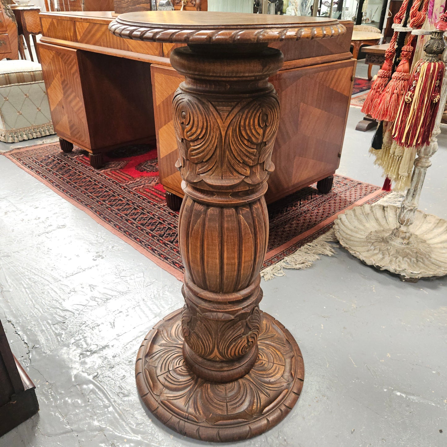 Nicely Carved French Oak Pedestal