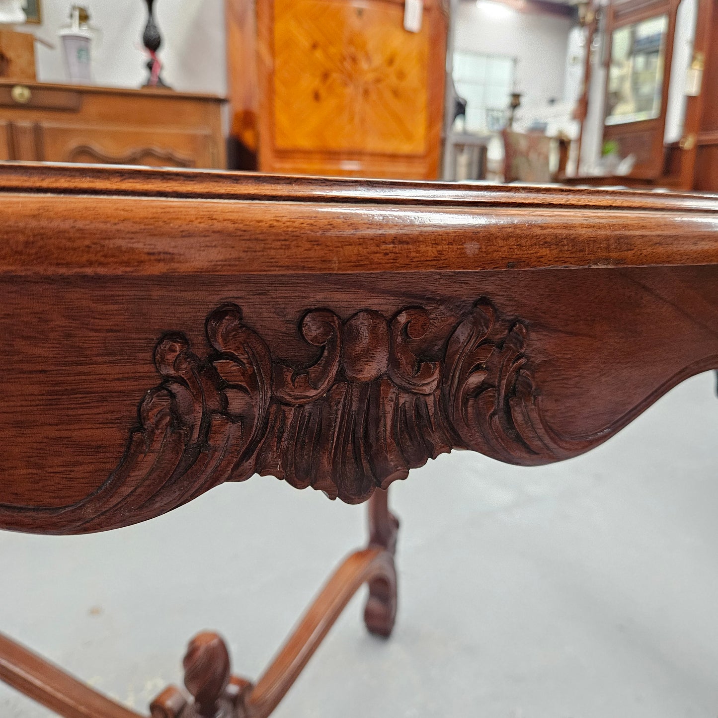 Vintage Mahogany Glass Top Coffee / Side Table Rococo Style