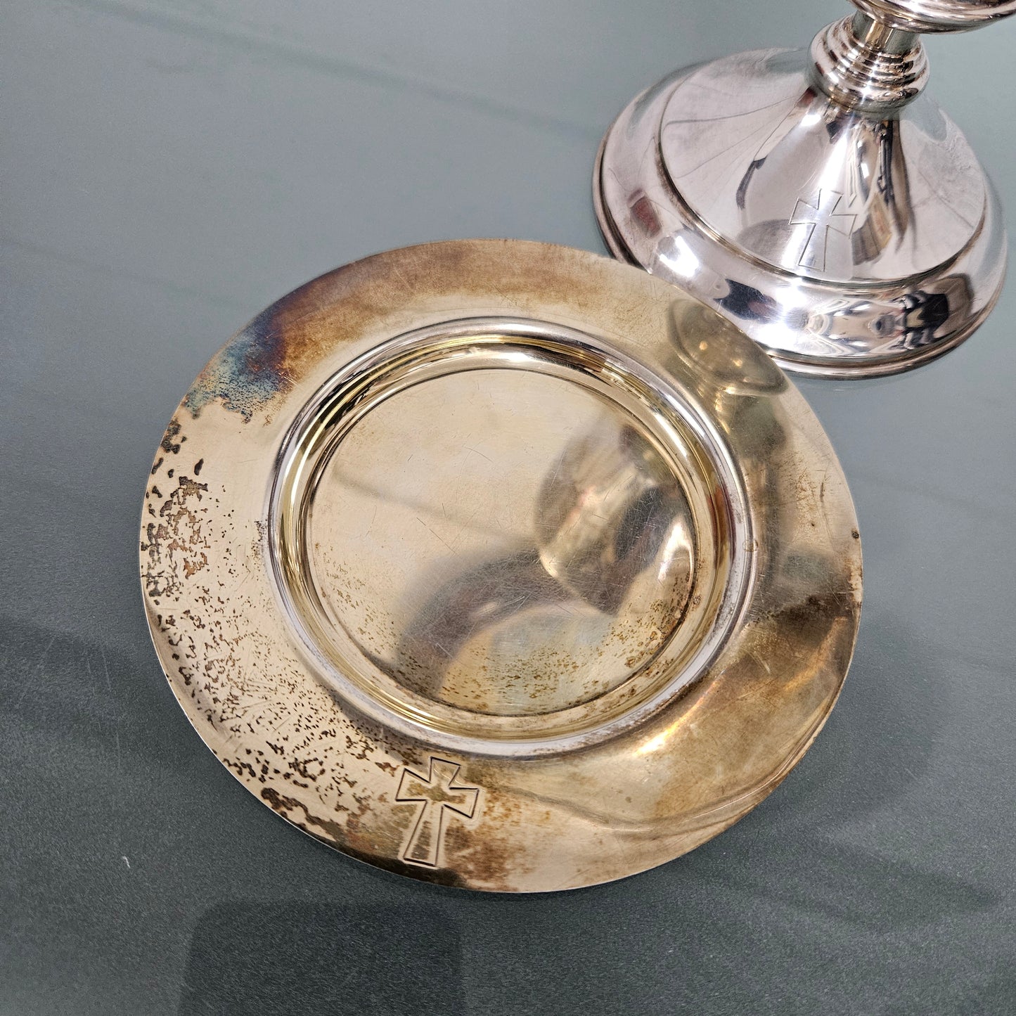 Antique Sterling Silver Chalice & Cover Tray