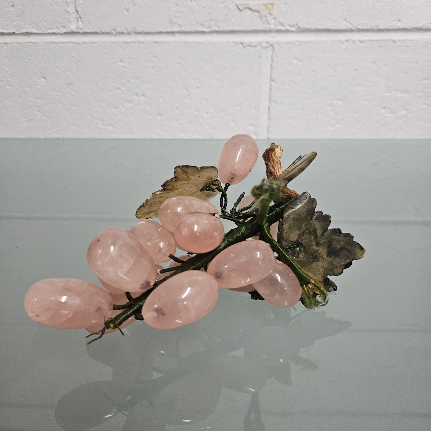 Vintage Cluster Of Pink Quartz& Jade Grapes & Leaves