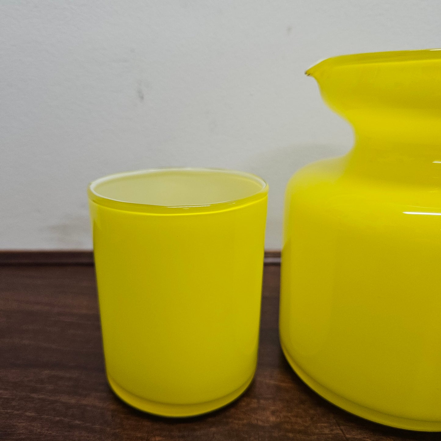 Vintage Yellow Blown Glass Jug and Glass Cup