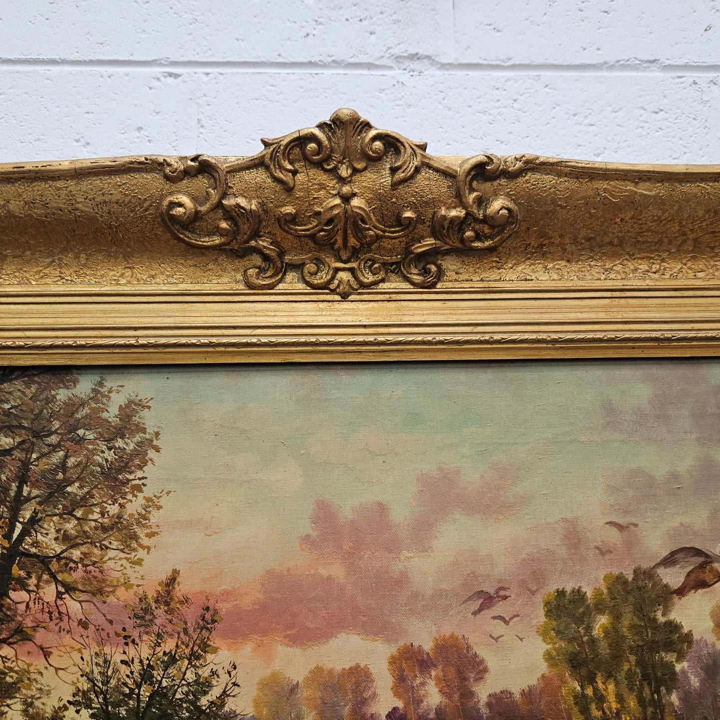 Sourced from France we have a beautiful signed oil on canvas "hunting scene" painting. In a decorative gilt frame and in good original condition. Please see photos as they form part of the description and condition.