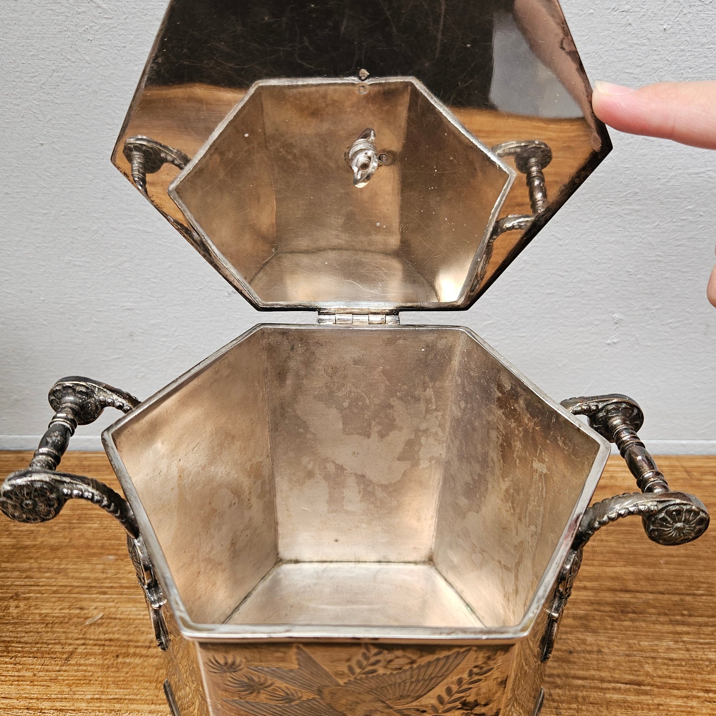 Victorian Hexagonal Silver Plated Biscuit Barrel