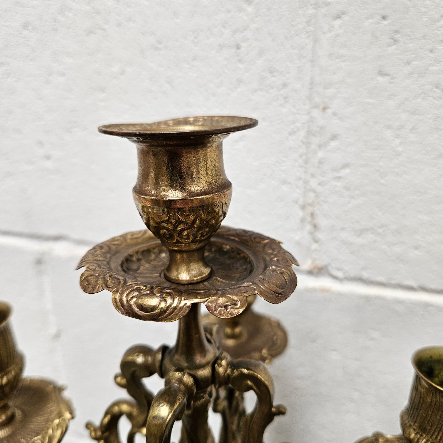 Pair of Vintage Brass & Porcelain Candlesticks