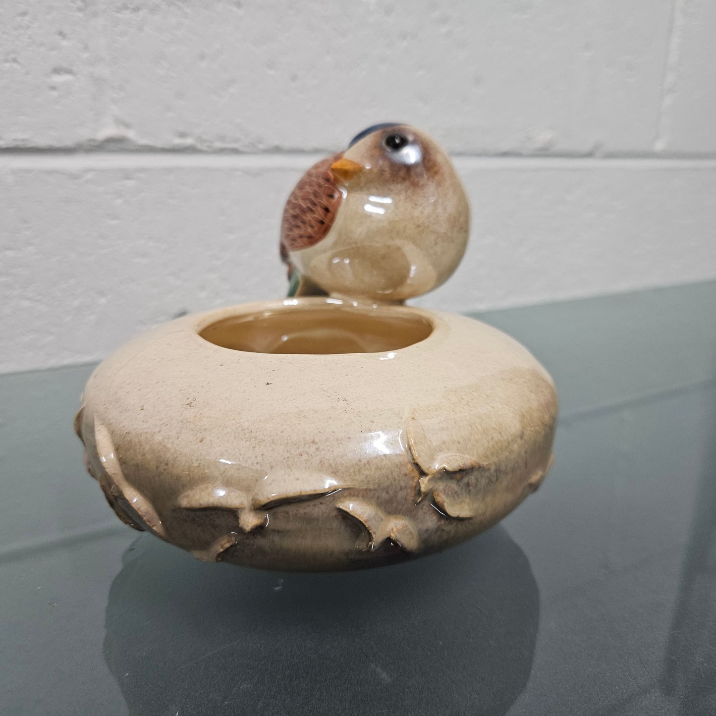 Unusual Hand Made & Hand Painted Bird Bowl